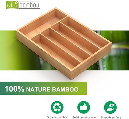 Unibambou Bamboo Utensil Drawer Organizer, Kitchen Organizer for Flatware Cutlery, Silverware Tray for Drawer (5 Slots, Natural)