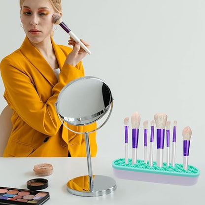 1Pcs Makeup Brushes Holder Silicone Make Up Brush Holder Stand Makeup Vanity Brush Holders for Painting Pen Brushes Nail Clippers Drill Pens Ruler Sewing Craft Tools (Green)