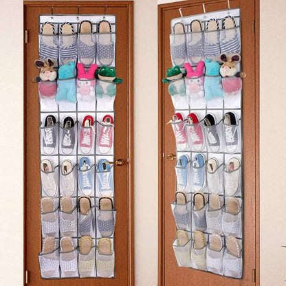 24 Pockets Non Woven Folding Hanging Door Closet Organizer, Shoes Storage Bag with 6 Layers, Translucent Hanging Shoes Organizer for Door or Closet, Includes 3 Hooks