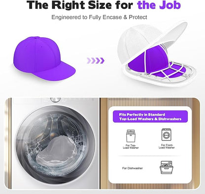 Hat Washer Cage with Mesh Bag – Baseball Cap Cleaner for Washing Machine & Dishwasher, 2 Sets (Assembly Required)