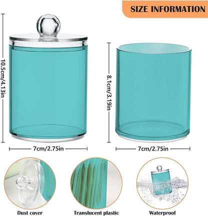 2 Pack Qtip Holder Dispenser Apothecary Jars with Lids Plastic Acrylic Bathroom Vanity Countertop Canister Storage Organizer for Cotton Ball,Swabs,Pads,Floss, Pale Turquoise