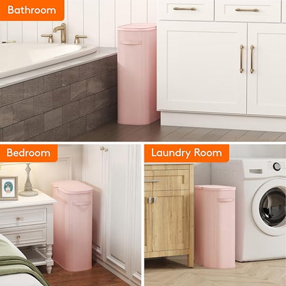 Lifewit Slim Laundry Basket with Lid, Narrow Large Laundry Hamper with Plastic Handles and Removable Bag, Tall Foldable Dirty Clothes Hampers for Laundry Room, Bedroom, Bathroom, Dorm, 65L Pink