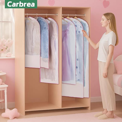 Carbrea 6 Pack Garment Bags for Hanging Clothes - Translucent Suit Bag for Closet Storage, Clothes Cover for Hanging Shirts, Dresses, Travel, Moving - Pink