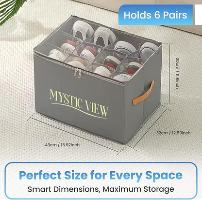 Shoe Organizer for Closet, With 2 Wood Shoes Horn Foldable Shoe Storage Containers Baskets Boxes Bins Adjustable Dividers