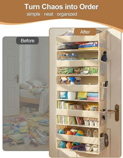 Over the Door Organizer 5-Shelf Closet Hanging Storage with 10 Mesh Pockets, 50 lbs Weight Capacity Door Organizer Hanging for Bathroom, Bedroom, Baby Nursery and Pantry, Ivory