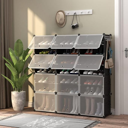 Safstar 48 Pairs 12 Cube Shoe Rack Organizer, Black, Polypropylene