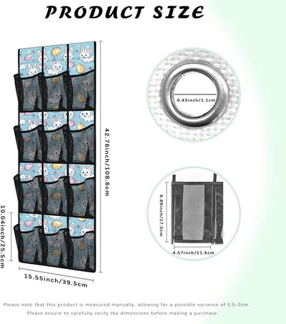 12-Pocket Over The Door Hanging Organizer, Lightweight Oxford Cloth Waterproof Foldable and Perfect for Bathroom Bedroom or Closet Storage Solutions, Easter Rabbit Eggs Pattern