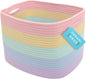 Pastel Rainbow Cotton Rope Basket for Shelf Storage - 15"×10"×9½" - Colorful Decorative Basket for Kids - Nursery, Playroom, Classroom - Toy Storage, Books, Towels
