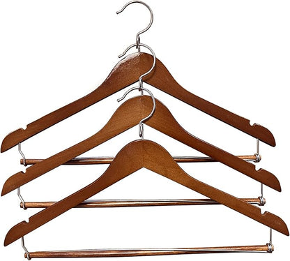 Proman Products KSC9041 Kascade Wooden Hangers 50 Pack, Unique Ring Design, Space Saving Pants Clothes Hanger with Pants Locking Bar and Shoulder Notches, Walnut