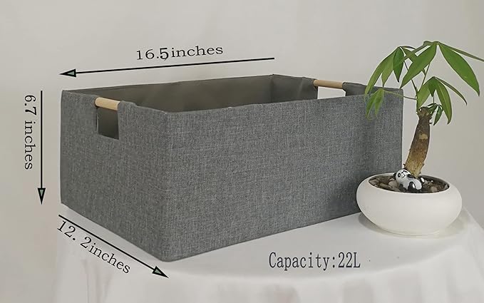 Storage Bin for Shelves Rectangle Closet Baskets Foldable Box with Handles, Gray Storage Bins, Storage Boxes for Home Office Car Dormroom