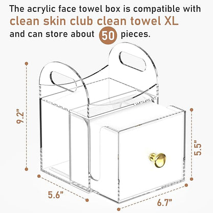 Acrylic Disposable Face Towel Storage Box Compatible with Clean Skin Club Clean Towels XL, Face Towel Holder with Drawer for Bathroom, Makeup Organizer for Vanity Table (Excluding Facial Towels)