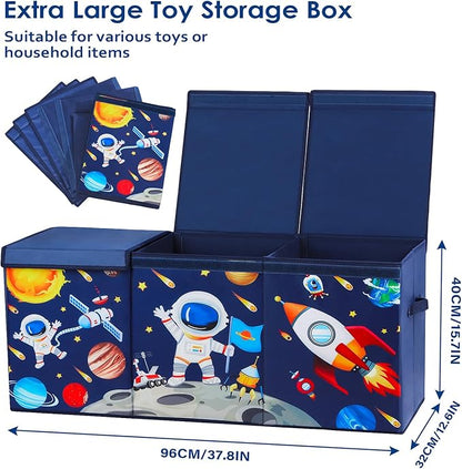 Large Toy Box Chest Organizer with Flip Lid for Kids, Collapsible Oxford Toy Storage Box with Handles for Boys Girls, Sturdy Waterproof Storage Organizer for Bedroom Playroom Nursery, 37.7×12.5×15.7''