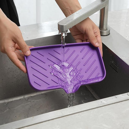 MicoYang Silicone Bathroom Soap Dishes with Drain Spout-Bathroom and Kitchen Sink Organizer,Sponge Holder,Dish Soap Tray,Perfect for Dispenser,Scrubber,Bottle,Cup on Sink or Counter-Purple 9.6"×5.3"