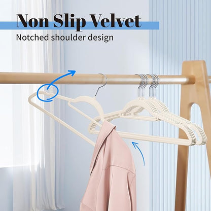 Smartor Velvet Hangers 120 Pack, Non Slip Clothes Hangers with Shoulder Notches, Premium Slim Space Saving Felt Hanger for Closet Organizers and Storage, Heavy Duty Hanger for Coat, Ivory