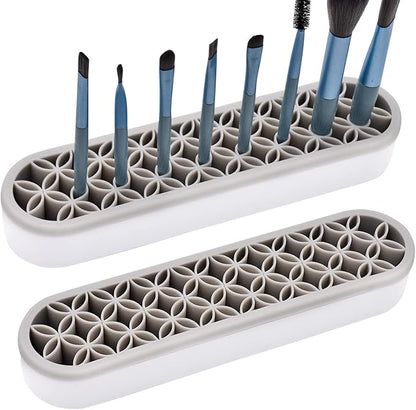 2 PCS Multi-Purpose Cosmetic Storage Box, Desktop Organizers Silicone Make Up Brush Storage Stand, Desktop Storage Box for Eyeliner Pencil, Art Supplies, Painting Brush (Grey)