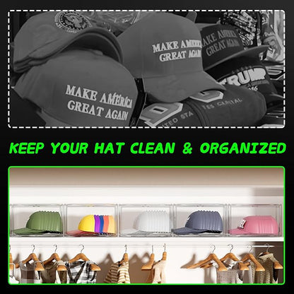 Hat Organizer Box, 2 Pack Hat Storage for Baseball Caps, Stackable Cap Hat Container Holder Rack with Magnetic Lids, Dustproof and Waterproof Acrylic Dispaly Case