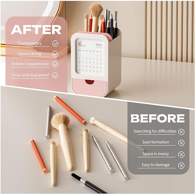 Sleek Makeup Brush Holder Organizer – Modern Cosmetic Brush Cup with Elegant Design, for Makeup Brushes, Lipsticks, Bathroom Vanity & Desktop Storage (Pink)