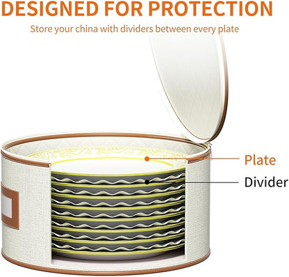 Aokeyee 4-Piece Plate Storage Box, Hard Shell Storage Containers with 48 Soft Dividers for Saucer, Dessert, Salad & Dinner Plates, Sturdy Quilted Stackable Dish Organizer for Moving & Protection,Ivory
