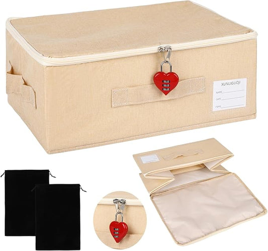 Discreet Toy Storage Box with Lock Toy Bag Fabric lockable storage bin with Handles, foldable, with Zipper lid/handle/label,locking Storage Box for Women and Men (1, red lock, small)