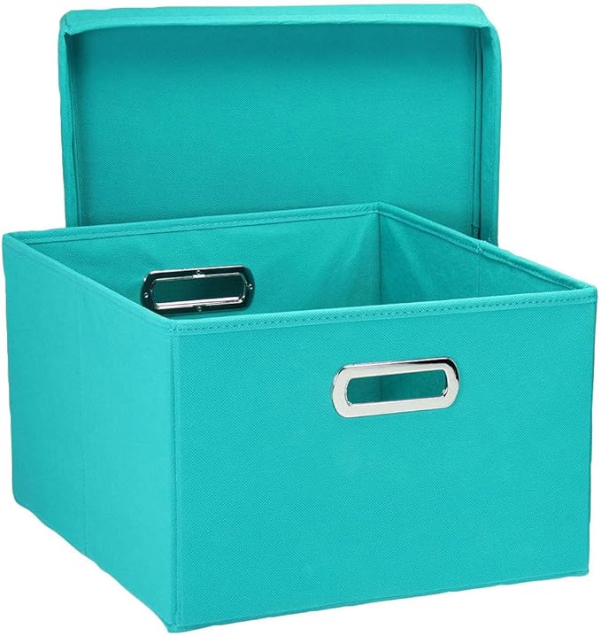 Household Essentials Fabric Storage Boxes with Lids and Handles, Aqua