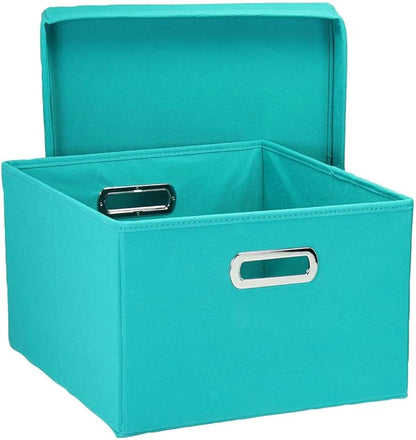 Household Essentials Fabric Storage Boxes with Lids and Handles, Aqua