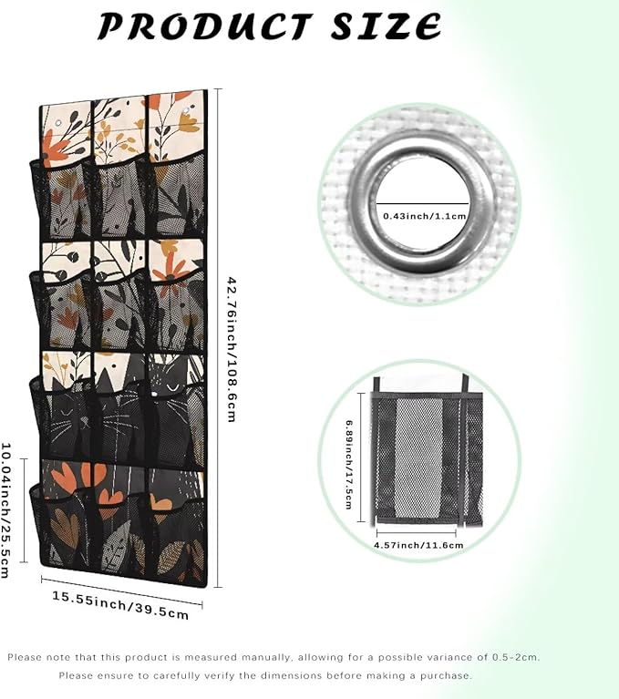 Black Cat Over The Door Shoe Organizer 12 Pockets Wall Hanging Storage for Kids Room Rabbit Door Hanger Organizer Mesh Fabric Shoe Holder Hanger for BedRoom