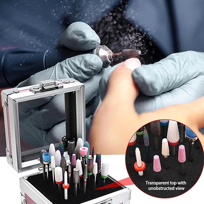 Black 25 Holes Professional Nail Polish Head Storage Box, Nail Tools Organizers Container, Display Storage Box Rack Manicure Tool for Salon Nail Grinding Head，Nail Drill Grinding Bit Holder Box