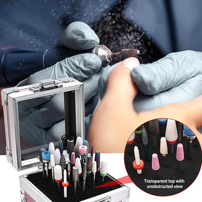 Black 25 Holes Professional Nail Polish Head Storage Box, Nail Tools Organizers Container, Display Storage Box Rack Manicure Tool for Salon Nail Grinding Head，Nail Drill Grinding Bit Holder Box
