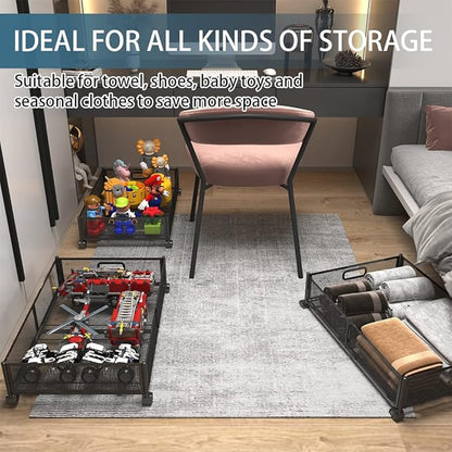 Foldable Bedroom Storage Organization with Handles - Under Bed Storage Containers with Wheels - Bins Drawer for Clothes, Blankets and Shoes