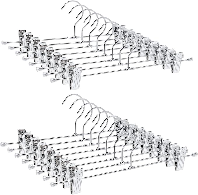 Amber Home 50 Pack Metal Pants Hangers with Clips, Heavy Duty Metal Skirt Hangers with 2-Adjustable Clips, Bottom Hangers for Shorts, Jeans, Trousers (50)