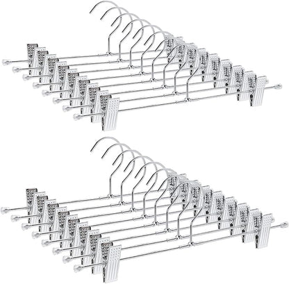 Amber Home 50 Pack Metal Pants Hangers with Clips, Heavy Duty Metal Skirt Hangers with 2-Adjustable Clips, Bottom Hangers for Shorts, Jeans, Trousers (50)