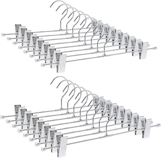 Amber Home 50 Pack Metal Pants Hangers with Clips, Heavy Duty Metal Skirt Hangers with 2-Adjustable Clips, Bottom Hangers for Shorts, Jeans, Trousers (50)