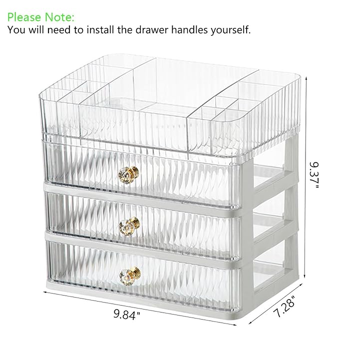 Makeup Organizer with 3 Drawers, Clear Bathroom Counter Organizer, Skincare Organizer for Vanity Countertop, Cosmetic Display Case, Ideal Choice for Storing Lipsticks, Nail Polishes, Perfumes