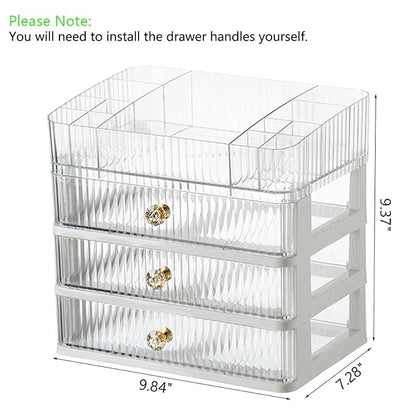 Makeup Organizer with 3 Drawers, Clear Bathroom Counter Organizer, Skincare Organizer for Vanity Countertop, Cosmetic Display Case, Ideal Choice for Storing Lipsticks, Nail Polishes, Perfumes