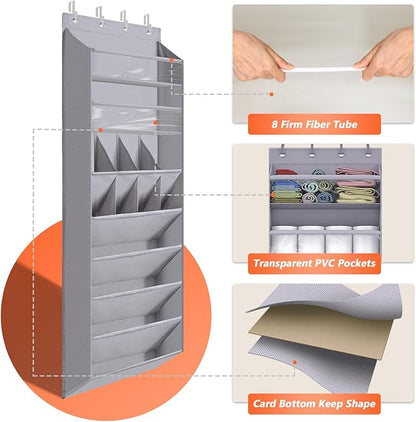FENTEC 1 Pack Over The Door Shoe Organizer,68" Exlarge Deep Pockets Hanging Shoe Organizers, 8 Shelves Shoe Rack for Closet, Shoe Holder for Boots,Over Door Organizer in Home, RV, Dorm, Grey