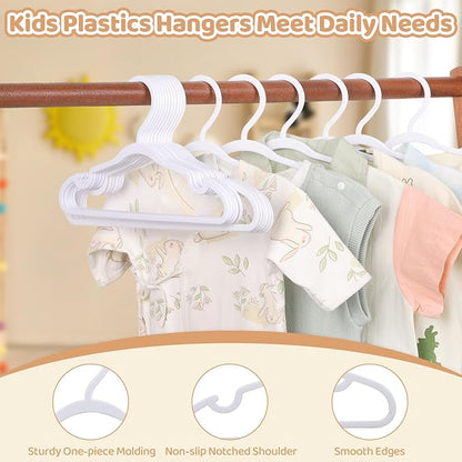 100 Pack White Baby Hangers 11.42 Inch & 12.91 Inch Each 50 Pack - Kids Non-Slip Clothes Hangers for Infant & Child, Durable Plastic Children's Hangers for Closet, Pants, Coats, Skirts