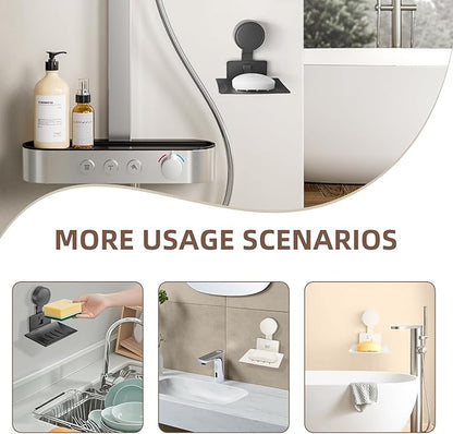 Suction Cup Soap Dish for Shower (1 Pack) - Shower Bar Soap Holder Wall-Mounted - Self-Draining Soap Tray Soap Container - Stainless Steel Shampoo Bar Holder Sponge Holder for Bathroom