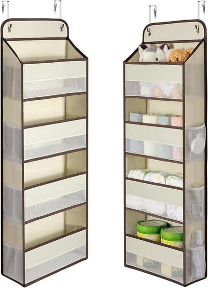 Yecaye Hanging Over the Door Organizer 1 Pack, 35.2lbs Load Toy Stuffed Animal Storage, Swing-proof Bathroom Organizers and Storage for Nursery Newborn Baby Essential Stuff Beige