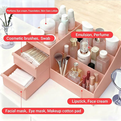 Makeup Organizer with Drawers, Cosmetic Organizer for Vanity Dresser Bathroom Countertop, Large CapacityOrganizer for Skincare, Lipstick, Palettes (Pink-1 Pack)