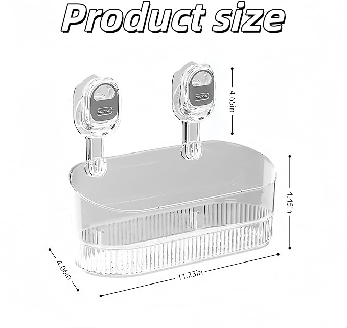 No-Drill Wall Mount Storage Box, Wave-Grip Suction Cup Bathroom Organizer, Transparent PET Shower Caddy for Cosmetics Toiletries Kitchen Countertop, Small Size