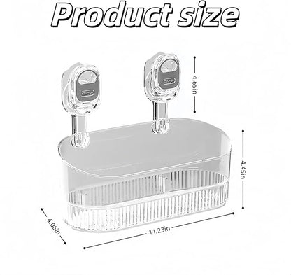No-Drill Wall Mount Storage Box, Wave-Grip Suction Cup Bathroom Organizer, Transparent PET Shower Caddy for Cosmetics Toiletries Kitchen Countertop, Small Size