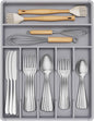Lifewit Silverware Drawer Organizer Tray, Plastic Cutlery Storage for Kitchen, Flatware and Utensil Holder Divider for Spoons Forks Knives Tableware, 12.3 x 16", 7 Slots, Gray