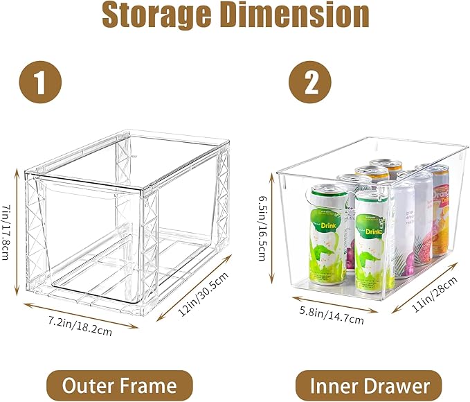 6Pack Stackable Kitchen Storage Organizer, Pantry Organizers and Storage, Clear Foods Organizer Bins with Handles, Easily Assemble for Bathroom, Kitchen, Pantry, Cabinet, Closet
