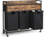 Mondeer Laundry Sorter with 2 Drawers, 150L with Pull-Out Removable Laundry Bags, Laundry Hamper Baskets with 3 Section and Wheels, Rustic Brown and Black