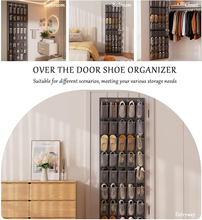 homyfort Over the Door Shoe Organizer, 40 Large Breathable Mesh Pocket,Space Saving Hanging Shoe Rack,Shoe Storage Holder for Entryway Bedroom Closet