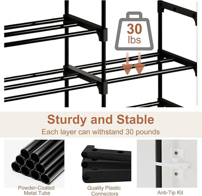 Tall Shoe Rack, 8 Tier Shoe Rack Organizer with 2 Large Drawers, Shoe Storage for 28-32 Pairs, Sturdy Metal Shoe Shelf Shoe Stand for Closet Entryway, Rustic Brown and Black