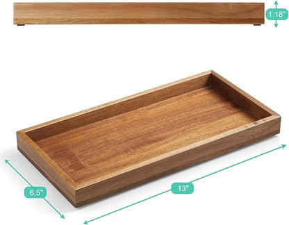 ALELION 13" Bathroom Vanity Tray for Counter - Acacia Wood Decorative Tray for Toilet Tank Makeup Perfume Jewelry Catchall Coffee Table - Wooden Kitchen Countertop Organizer for Soap Dispenser