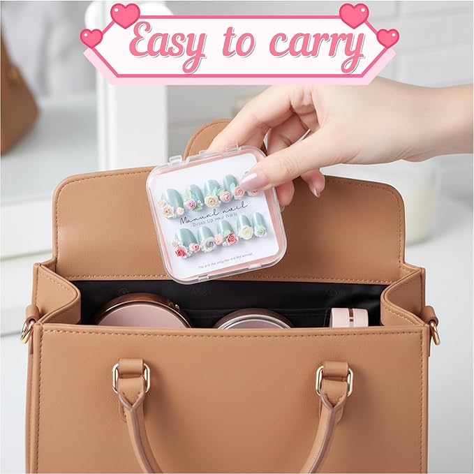 4 Pcs Press On Nail Storage Box with 30Pcs Adhesive Double Sided Tape and 8 Pcs Cards, Press on Nails Packaging, Acrylic Nails Display Box, Nail-Box Organizer for Nail Salon (4 Colors)