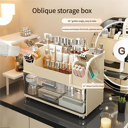 Makeup Organizer with Drawers for Vanity,Bathroom Countertop Organizer with Brushes Holder,Skincare Storage Organizer for Lipsticks,Nail Polishes, Perfumes,Eyeshadow Palettes (Green)