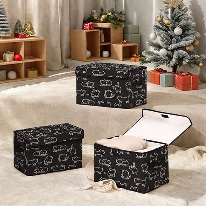 Stackable Clothes Storage Bins with Lids,Closet Organizers Fabric Cat Printing Box for Home and Office,Blanket Clothes Organizers,Under Bed Storage Containers 3 Pack.